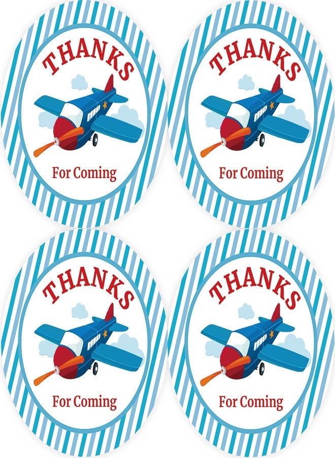 FORSHEEP 40pcs Airplane Thank You Stickers, Fighter Jet Birthday Thank You Stickers, Blue Airpalne Thank You Rounb Labels for Boy Birthday Party Favors - Image 1